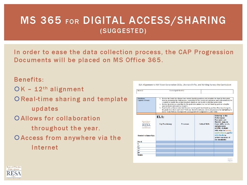 MS 365 FOR DIGITAL ACCESS/SHARING (SUGGESTED) In order to ease the data collection process,