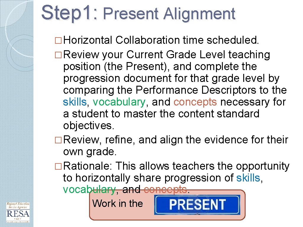 Step 1: Present Alignment � Horizontal Collaboration time scheduled. � Review your Current Grade