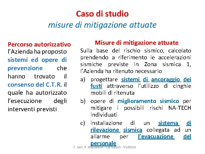 Caso di studio misure di mitigazione attuate Percorso autorizzativo l’Azienda ha proposto sistemi ed