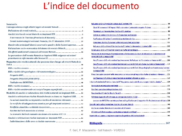 L’indice del documento F. Geri, P. Mazzarello - Gdl Natech - VGR 2016 