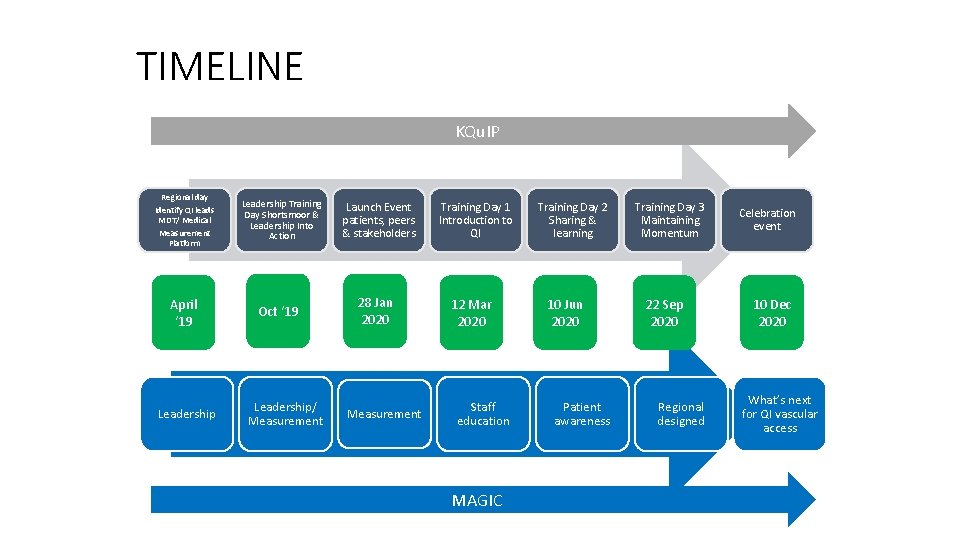 TIMELINE KQu. IP Regional day Identify QI leads MDT/ Medical Measurement Platform April ‘