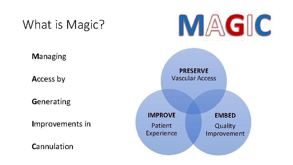 What is Magic? Managing Access by PRESERVE Vascular Access Generating Improvements in Cannulation IMPROVE