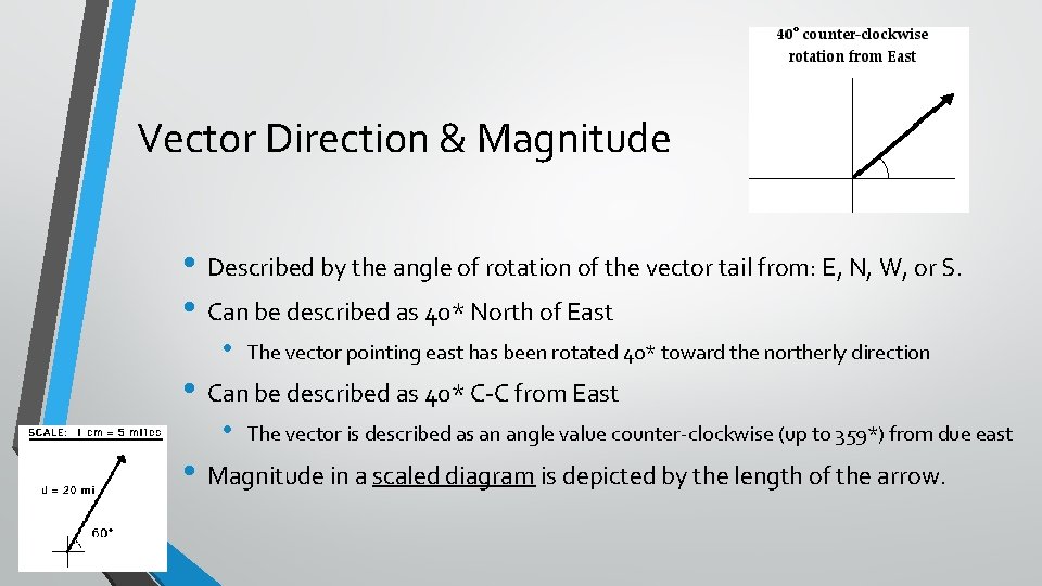 Vector Direction & Magnitude • Described by the angle of rotation of the vector