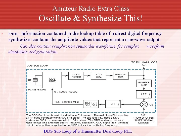 Amateur Radio Extra Class Oscillate & Synthesize This! • Information contained in the lookup