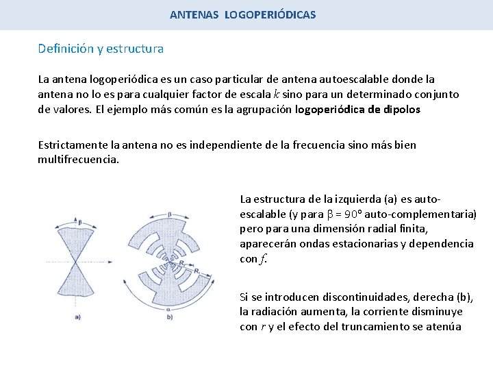 ANTENAS LOGOPERIÓDICAS Definición y estructura La antena logoperiódica es un caso particular de antena