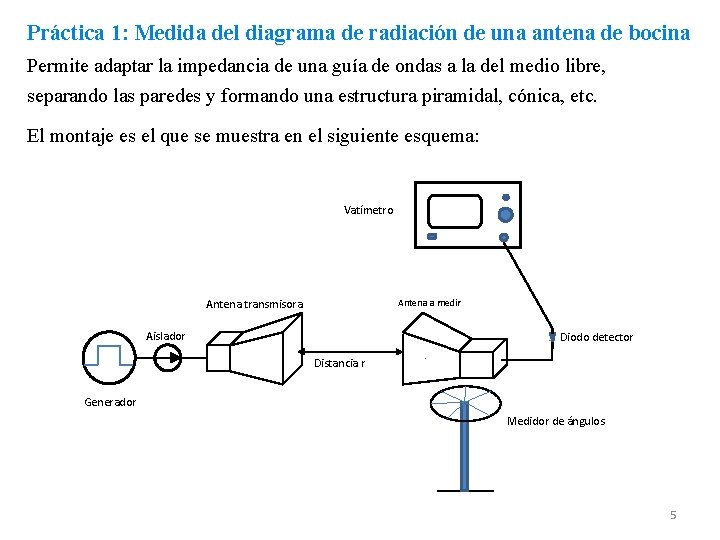 Práctica 1: Medida del diagrama de radiación de una antena de bocina Permite adaptar