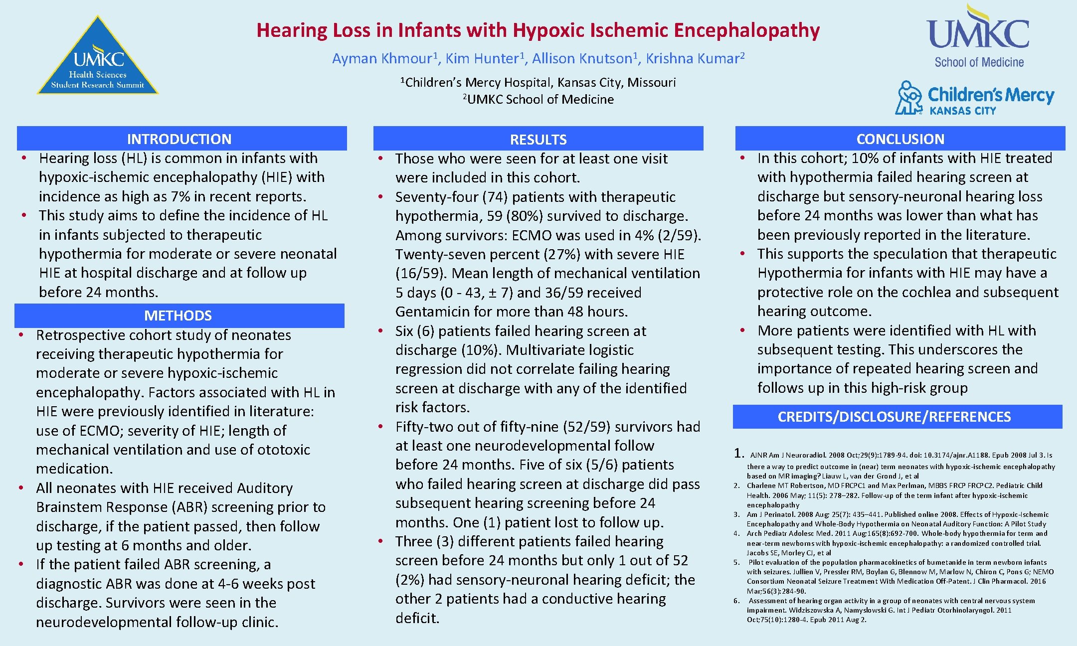 Hearing Loss in Infants with Hypoxic Ischemic Encephalopathy Ayman Khmour 1, Kim Hunter 1,