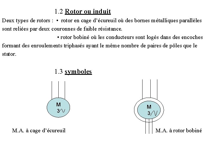 1. 2 Rotor ou induit Deux types de rotors : • rotor en cage