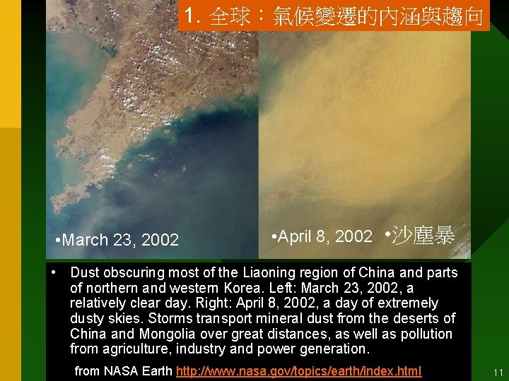 1. 全球：氣候變遷的內涵與趨向 • March 23, 2002 • April 8, 2002 • 沙塵暴 • Dust
