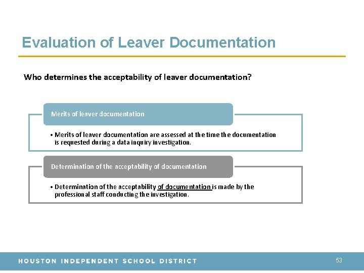 Evaluation of Leaver Documentation Who determines the acceptability of leaver documentation? Merits of leaver