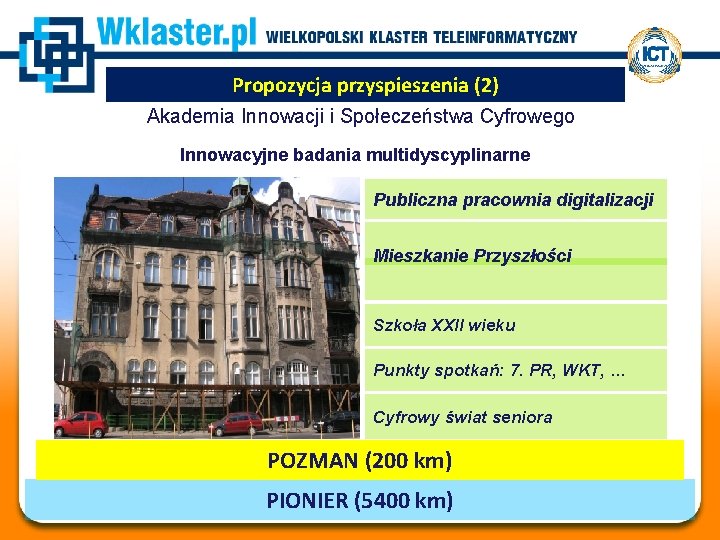 Propozycja przyspieszenia (2) Akademia Innowacji i Społeczeństwa Cyfrowego Innowacyjne badania multidyscyplinarne Publiczna pracownia digitalizacji