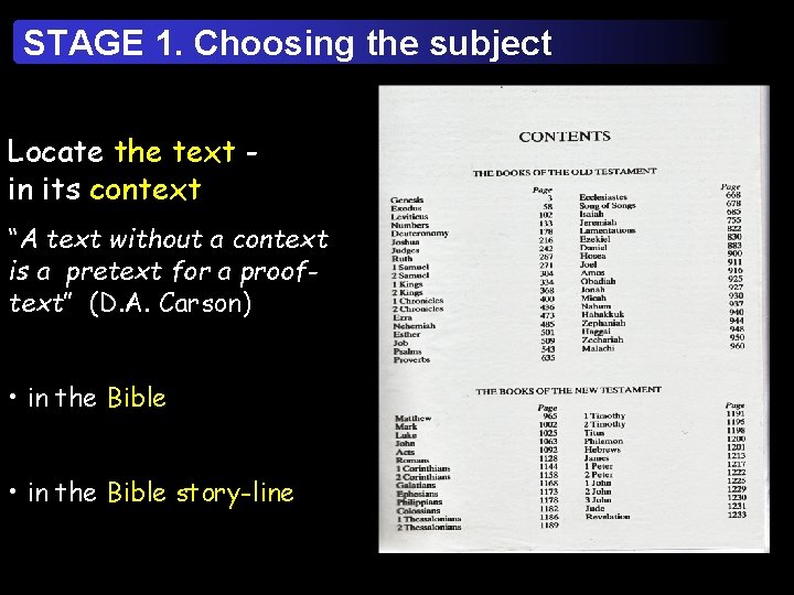 STAGE 1. Choosing the subject Locate the text in its context “A text without