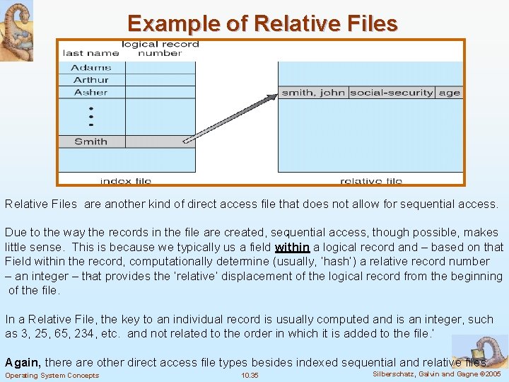 Example of Relative Files are another kind of direct access file that does not