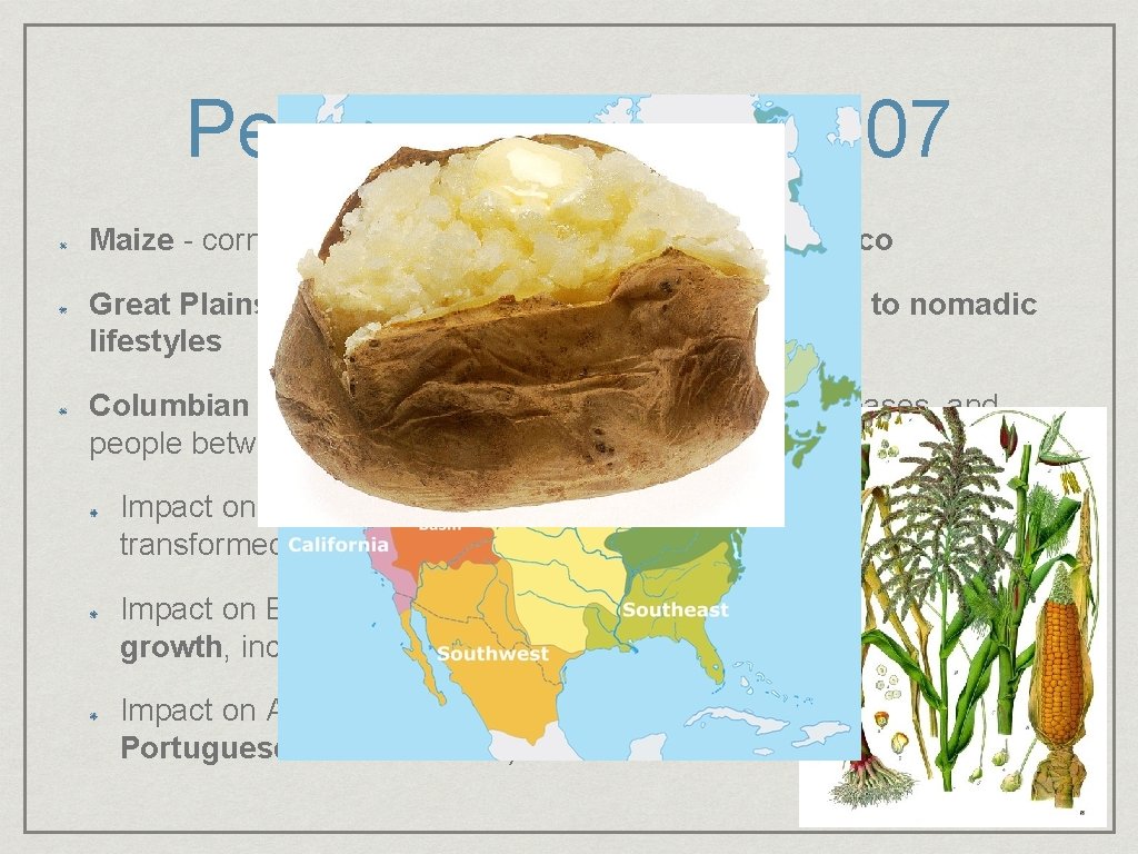 Period 1: 1491 - 1607 Maize - corn, grown by Natives in the SW