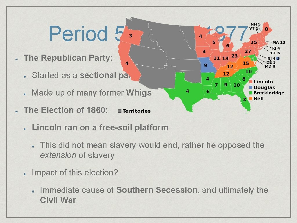 Period 5: 1844 - 1877 The Republican Party: Started as a sectional party in