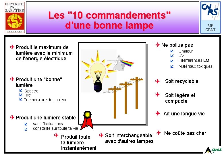 Les "10 commandements" d'une bonne lampe SIP CPAT Produit le maximum de lumière avec