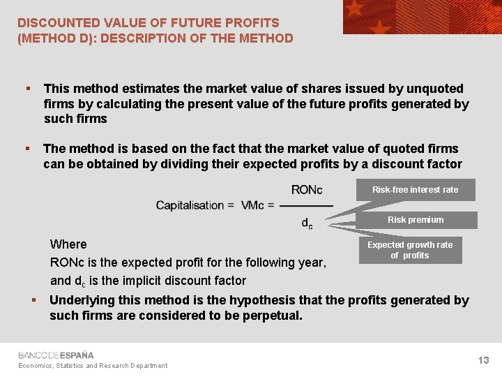 DISCOUNTED VALUE OF FUTURE PROFITS (METHOD D): DESCRIPTION OF THE METHOD § This method