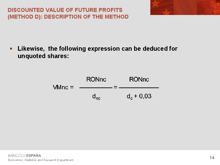 DISCOUNTED VALUE OF FUTURE PROFITS (METHOD D): DESCRIPTION OF THE METHOD § Likewise, the