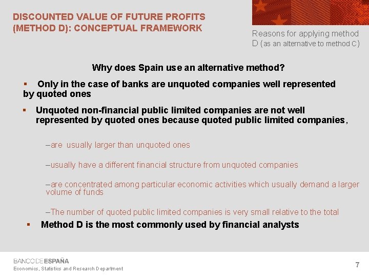 DISCOUNTED VALUE OF FUTURE PROFITS (METHOD D): CONCEPTUAL FRAMEWORK Reasons for applying method D