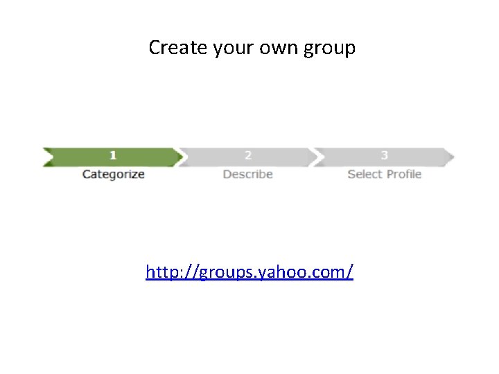 Create your own group http: //groups. yahoo. com/ 