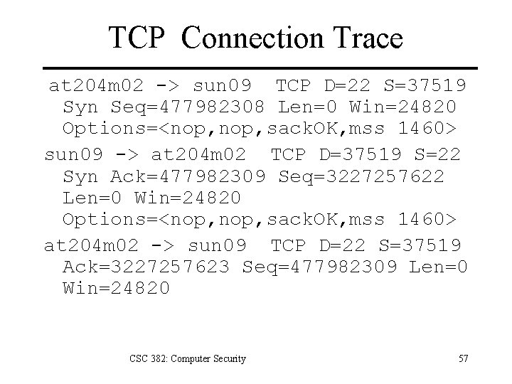 TCP Connection Trace at 204 m 02 -> sun 09 TCP D=22 S=37519 Syn