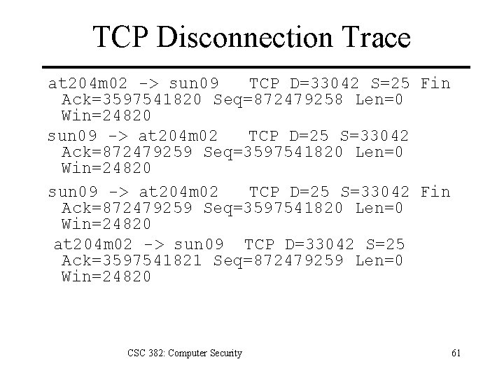 TCP Disconnection Trace at 204 m 02 -> sun 09 TCP D=33042 S=25 Fin