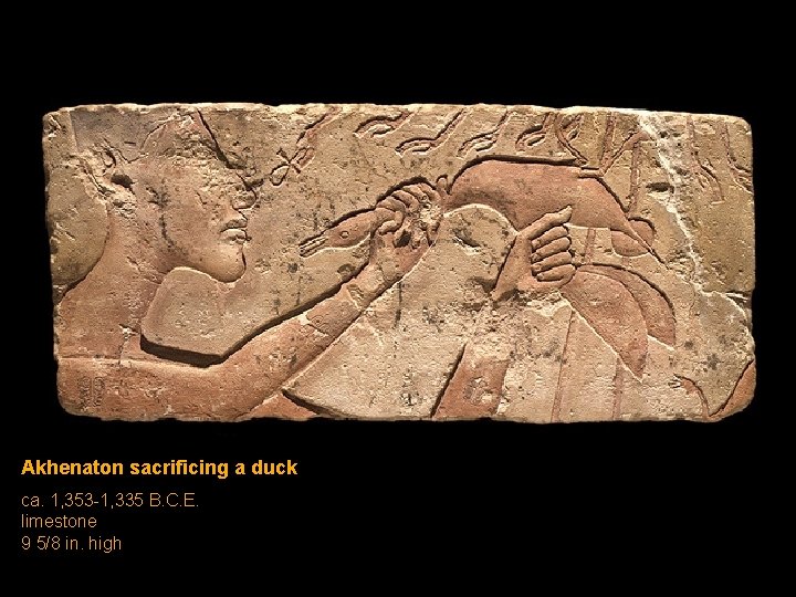 Akhenaton sacrificing a duck ca. 1, 353 -1, 335 B. C. E. limestone 9 Akhenaton sacrificing a duck ca. 1, 353 -1, 335 B. C. E. limestone 9