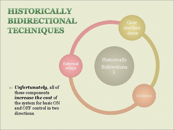Gear mechan -isms External relays Unfortunately, all of these components increase the cost of