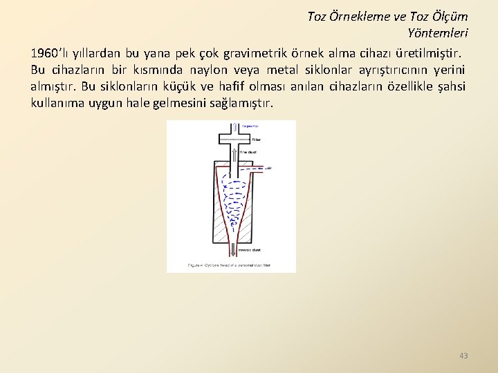 Toz Örnekleme ve Toz Ölçüm Yöntemleri 1960’lı yıllardan bu yana pek çok gravimetrik örnek