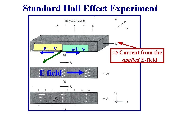 Standard Hall Effect Experiment e- v E field e+ v Current from the applied Standard Hall Effect Experiment e- v E field e+ v Current from the applied