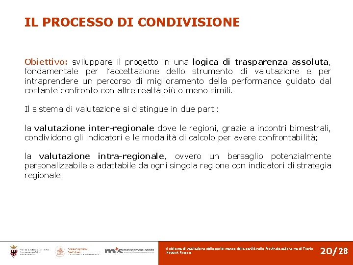 IL PROCESSO DI CONDIVISIONE Obiettivo: sviluppare il progetto in una logica di trasparenza assoluta,