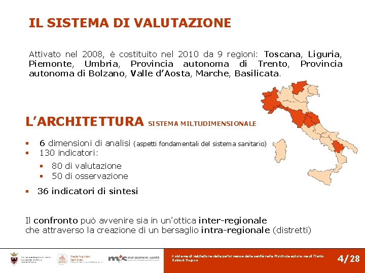 IL SISTEMA DI VALUTAZIONE Attivato nel 2008, è costituito nel 2010 da 9 regioni: