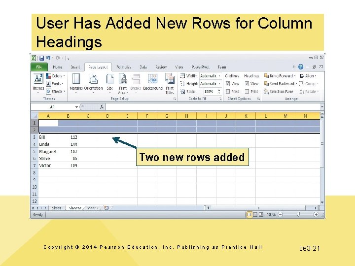 User Has Added New Rows for Column Headings Two new rows added Copyright ©