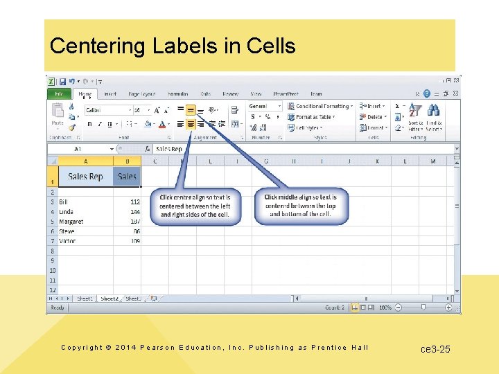 Centering Labels in Cells Copyright © 2014 Pearson Education, Inc. Publishing as Prentice Hall