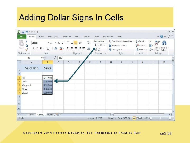 Adding Dollar Signs In Cells Copyright © 2014 Pearson Education, Inc. Publishing as Prentice