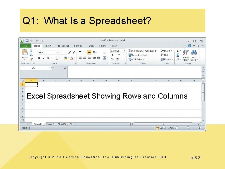 Q 1: What Is a Spreadsheet? Excel Spreadsheet Showing Rows and Columns Copyright ©