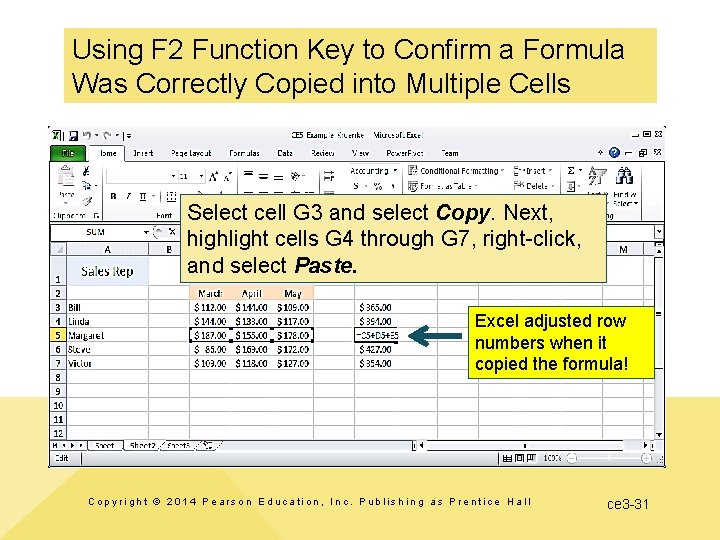 Using F 2 Function Key to Confirm a Formula Was Correctly Copied into Multiple