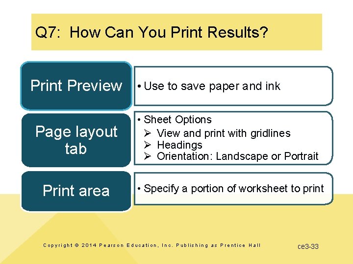 Q 7: How Can You Print Results? Print Preview • Use to save paper
