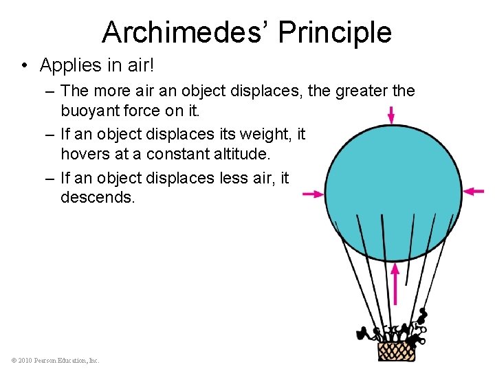 Archimedes’ Principle • Applies in air! – The more air an object displaces, the