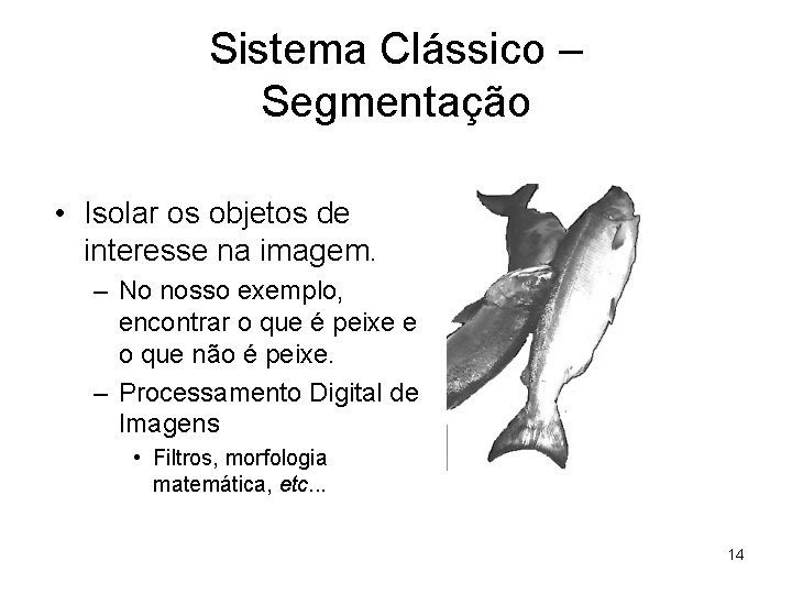 Sistema Clássico – Segmentação • Isolar os objetos de interesse na imagem. – No