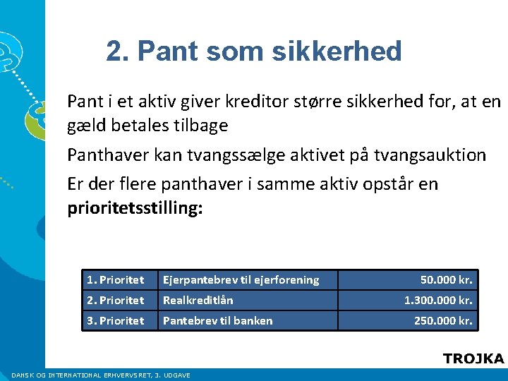 2. Pant som sikkerhed Pant i et aktiv giver kreditor større sikkerhed for, at