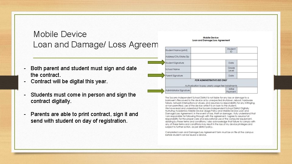 Mobile Device Loan and Damage/ Loss Agreement - Both parent and student must sign