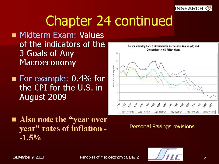 Chapter 24 continued n Midterm Exam: Values of the indicators of the 3 Goals