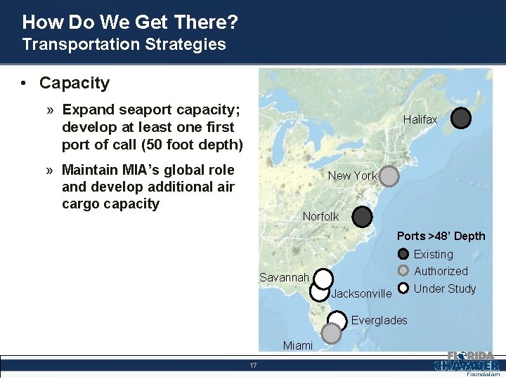 How Do We Get There? Transportation Strategies • Capacity » Expand seaport capacity; develop