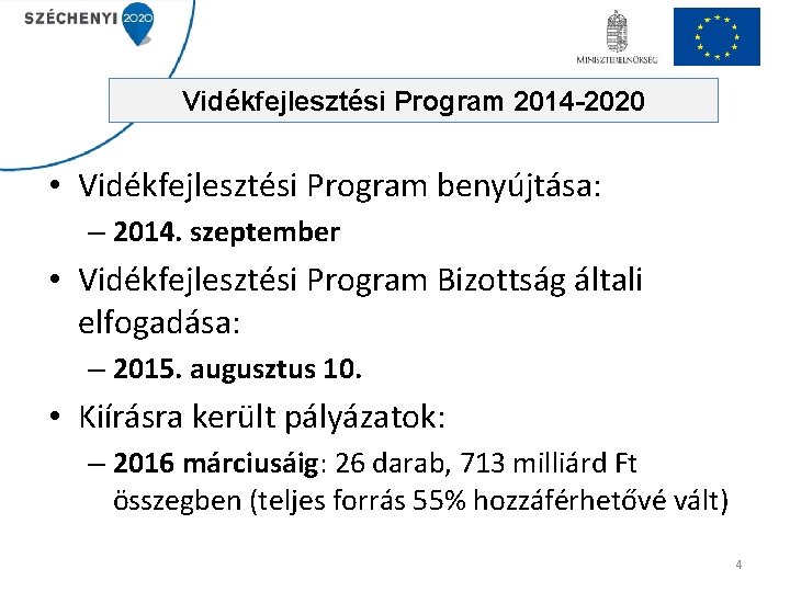 Vidékfejlesztési Program 2014 -2020 • Vidékfejlesztési Program benyújtása: – 2014. szeptember • Vidékfejlesztési Program