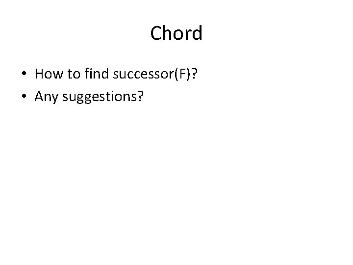 Chord • How to find successor(F)? • Any suggestions? 