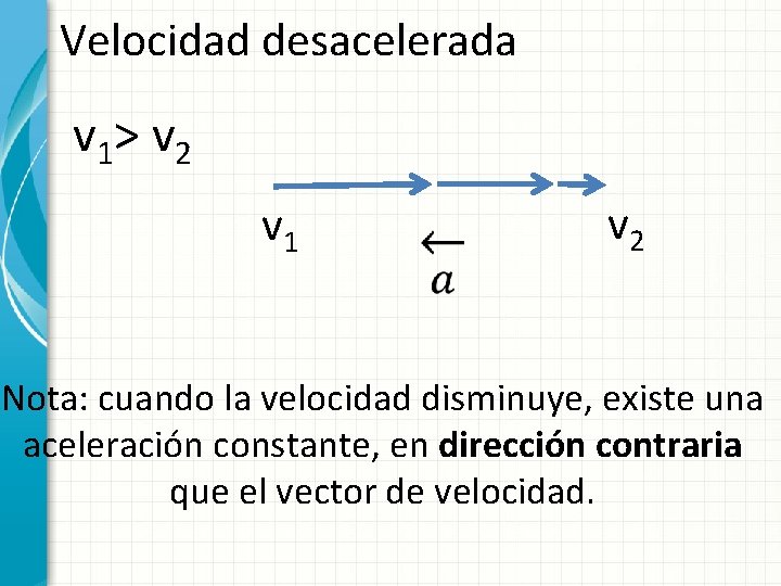 Velocidad desacelerada v 1> v 2 v 1 v 2 Nota: cuando la velocidad