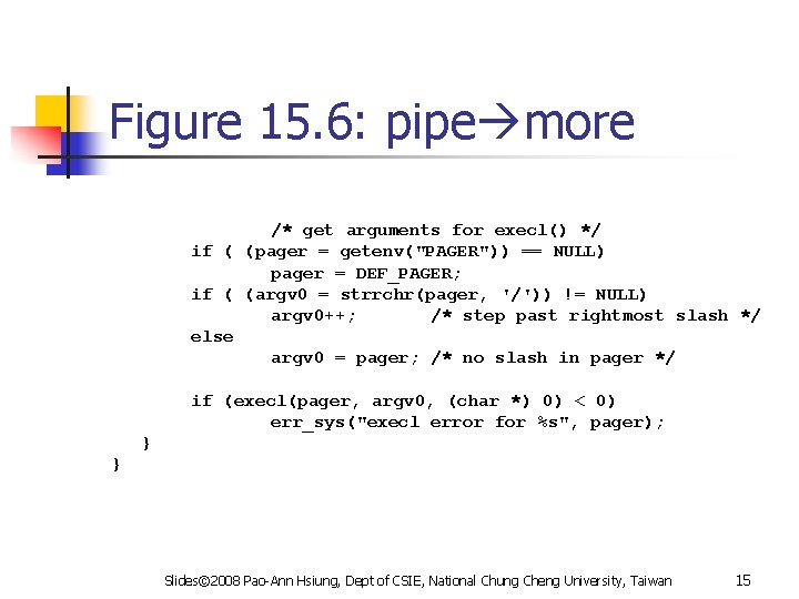 Figure 15. 6: pipe more /* get arguments for execl() */ if ( (pager