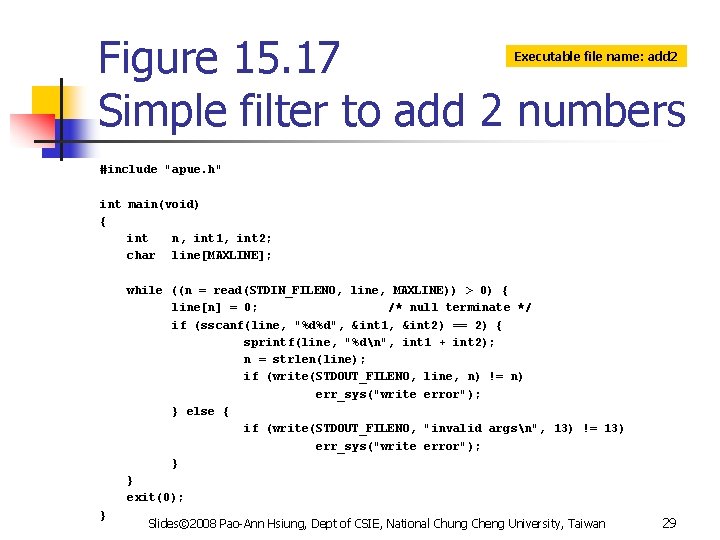 Figure 15. 17 Simple filter to add 2 numbers Executable file name: add 2