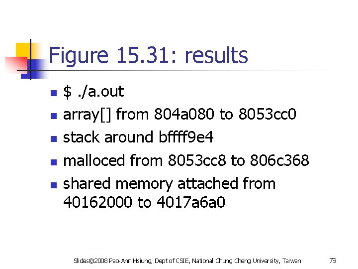 Figure 15. 31: results n n n $. /a. out array[] from 804 a